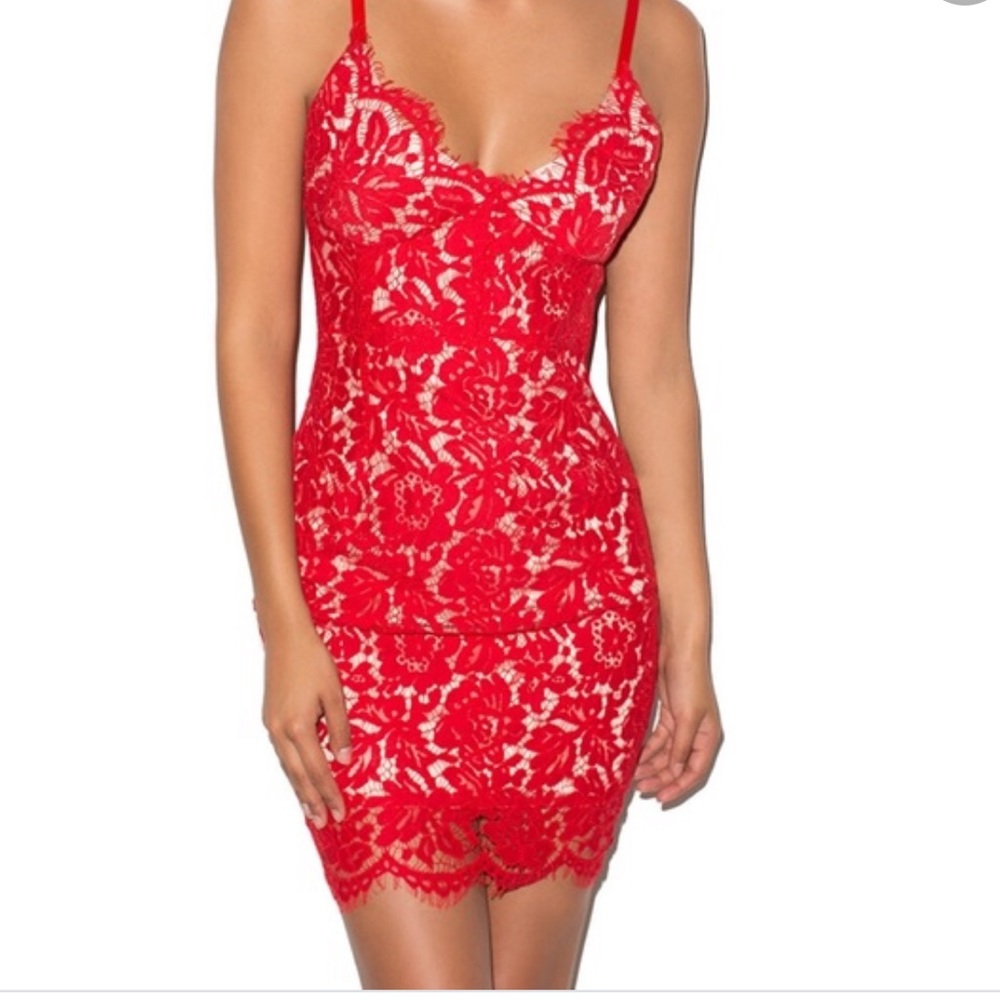 House of CB Odelia Red Lace Mini Dress